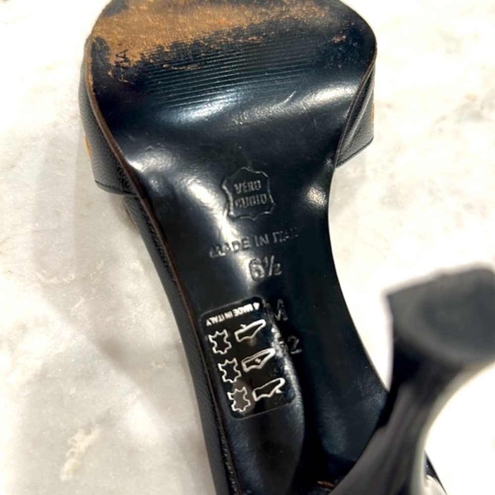 Via Spiga Black Heeled Slide Sandals with Gold Eyelets - Picture 9 of 10